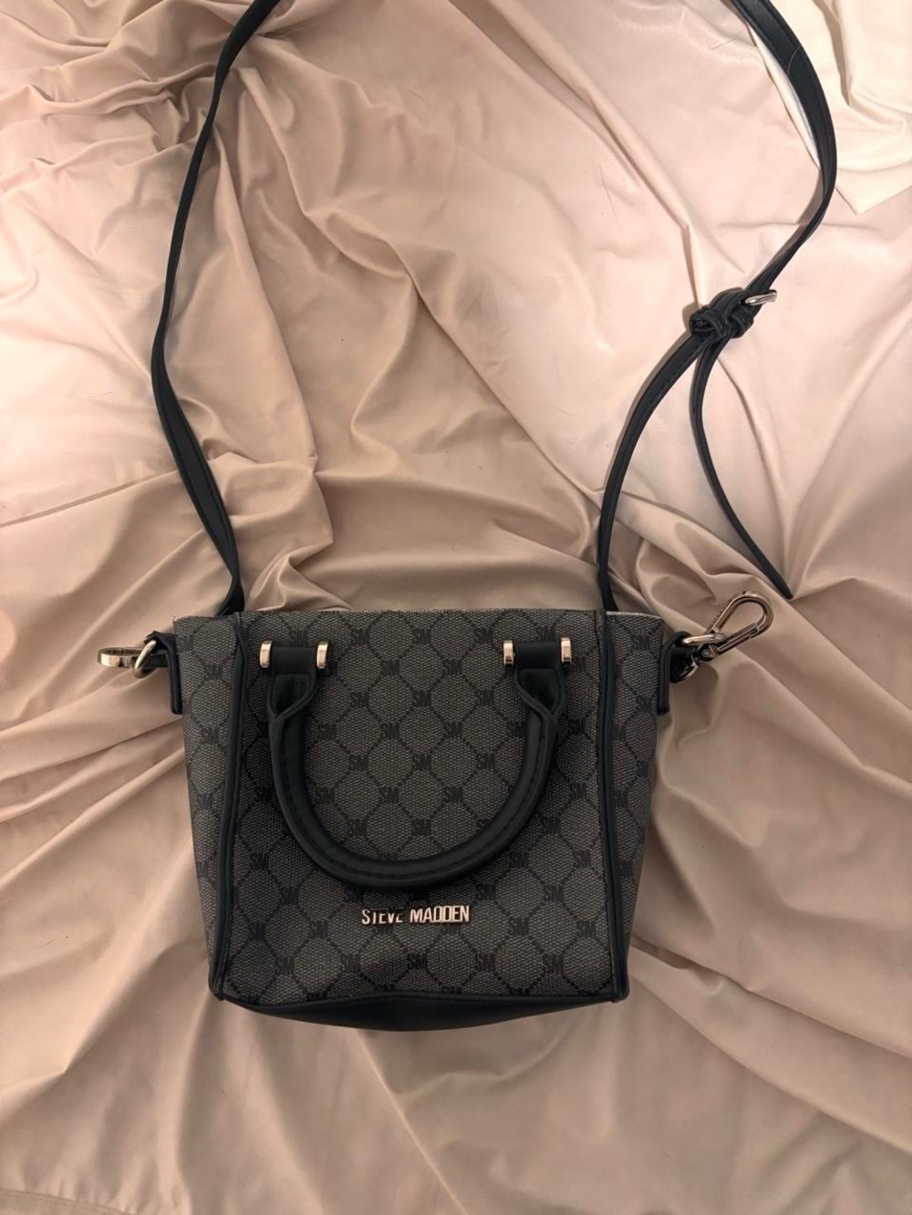 Steve Madden Gray Black Patterned Mini Crossbody Satchel